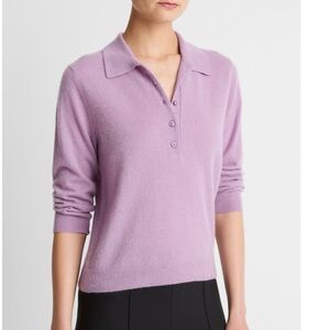 Vince Cashmere & Silk Long Sleeve Polo Sweater in Mulberry Size S